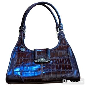 Vintage dark brown Faux alligator skin design handbag